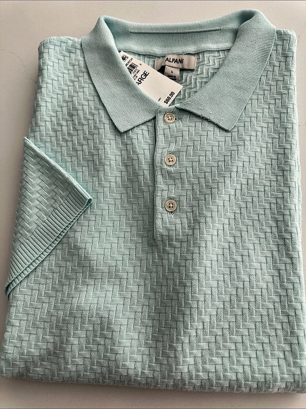 Alfani Q1 Cross Merch Textured Polo in Aqua Large NWT